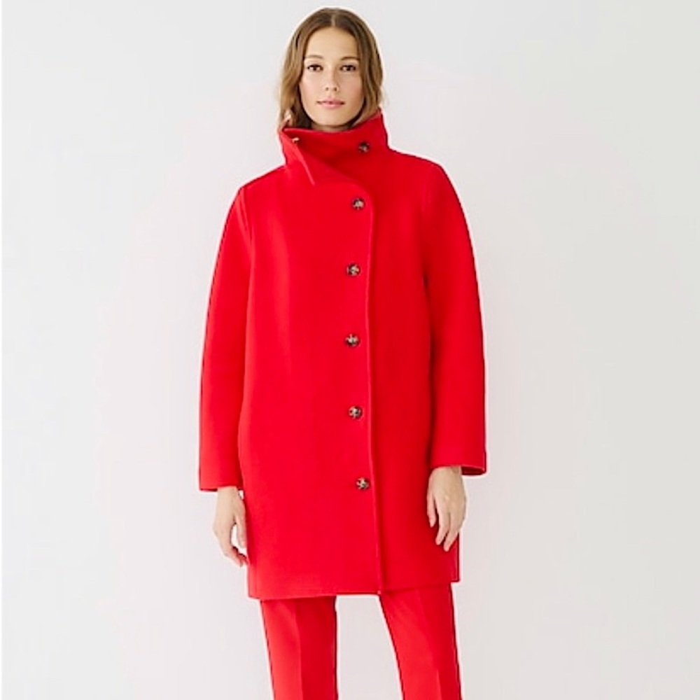 J CREW VILLA COAT, ITALIAN STADIUM-CLOTH WOOL in RED